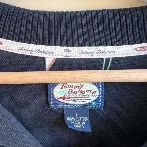 TOMMY BAHAMA vintage men’s black polo shirt size Large 100% cotton floral - Picture 4 of 5